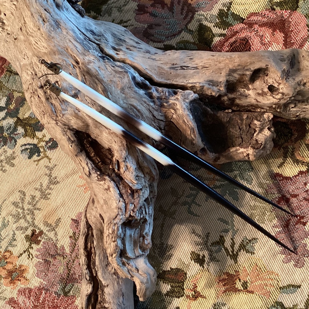 Extra Long Porcupine Quill Brass Earrings Handcrafted